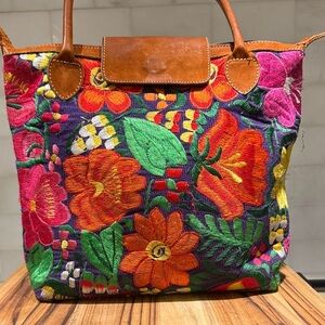 Fresco Fabrics Colorful Floral Embroidered Tote Bag